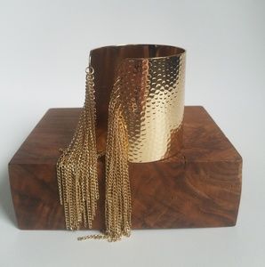 Gold Cuff with Chain Fringe